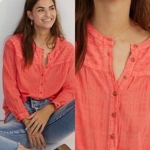 NWT Anthropologie / Mila Draped Buttondown Blouse Womens XS Coral Red Top Shirt